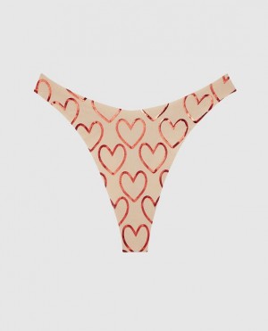 La Senza High Leg Thong Panty Women Underwear Foiled Hearts Rosetan | P7jSrCCM