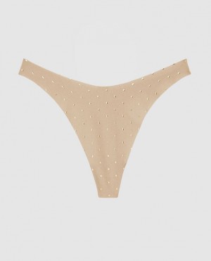 La Senza High Leg Thong Panty Women Underwear Foiled Dot Rosetan | I3690ksG