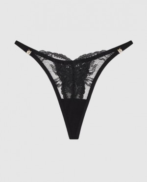 La Senza High Leg Thong Panty Women Underwear Black | r9fAIRDi