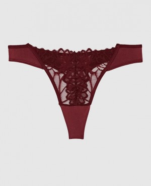 La Senza High Leg Thong Panty Women Underwear Red Burgundy | 8fLDB89b