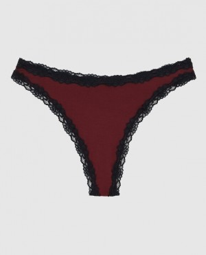 La Senza High Leg Thong Panty Women Underwear Red Burgundy | nNz96gnY