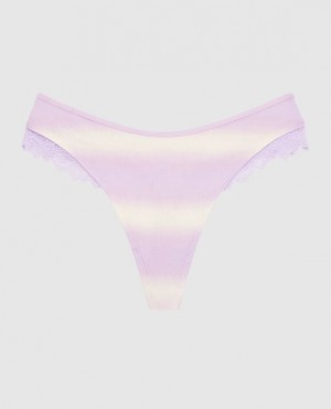 La Senza High Leg Thong Panty Women Underwear Purple Stripes | XxsdvMoY