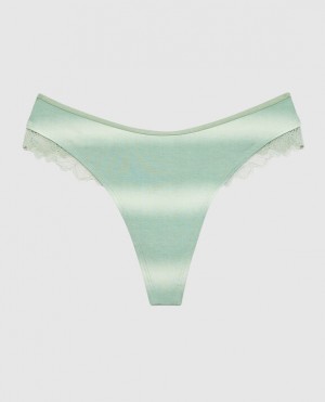 La Senza High Leg Thong Panty Women Underwear Turquoise Stripes | 3e5UznvG