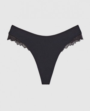 La Senza High Leg Thong Panty Women Underwear Black | XipyOlkV