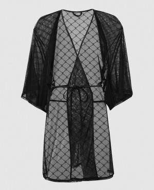 La Senza Logo Mesh Robe Women Lingerie Black | nYvtJq75