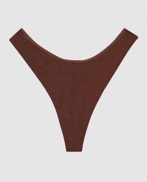 La Senza Ribbed High Leg Thong Panty Women Underwear Root Beer | VKh2onhV