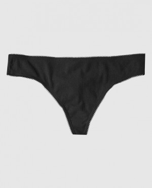 La Senza Ribbed Thong Panty Women Underwear Black | gLpeTcrl