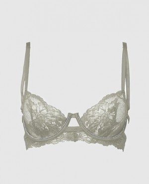 La Senza Unlined Balconette Lace Bra Women Lingerie Silver | wfIqnduU