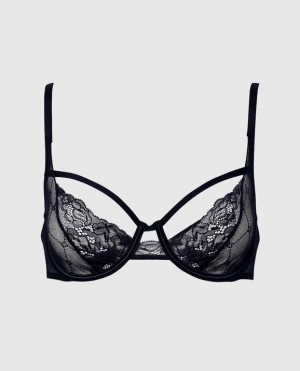 La Senza Unlined Lace Bra Women Lingerie Black | fdssEBnY