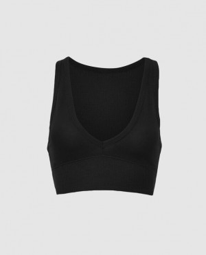 La Senza Waffle Crop Women Sleepwear Black | ThMGak69