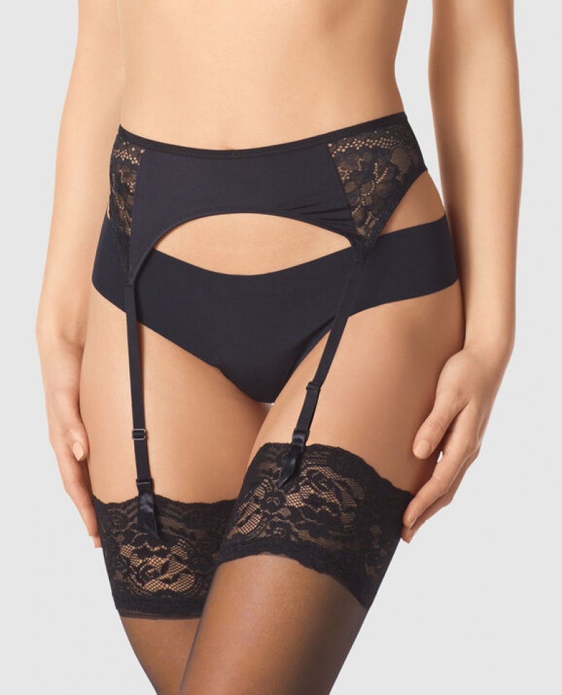 La Senza Garter with Lace Women Underwear Black | mxszi18i