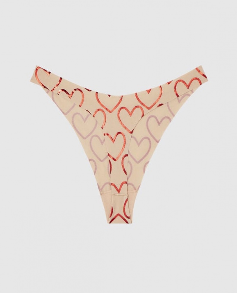 La Senza High Leg Thong Panty Women Underwear Foiled Hearts Rosetan | P7jSrCCM