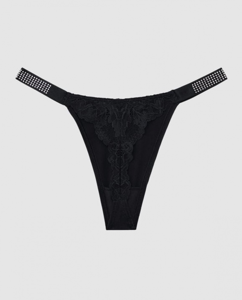 La Senza High Leg Thong Panty Women Underwear Black | zMPAOdPz