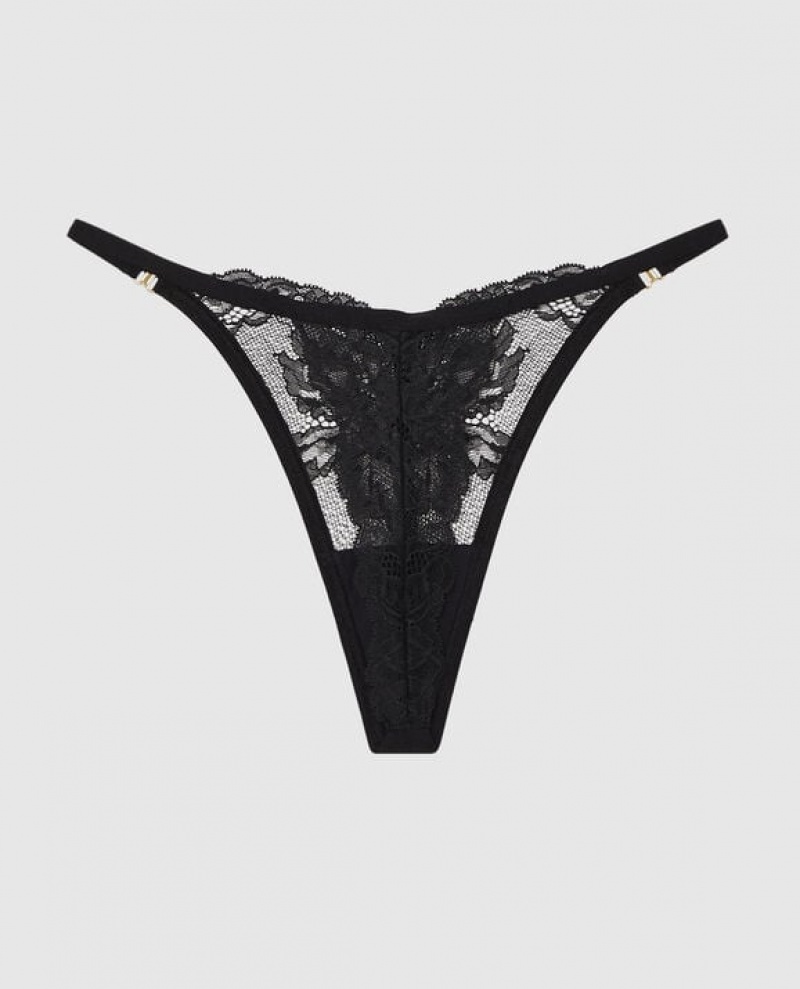 La Senza High Leg Thong Panty Women Underwear Black | r9fAIRDi