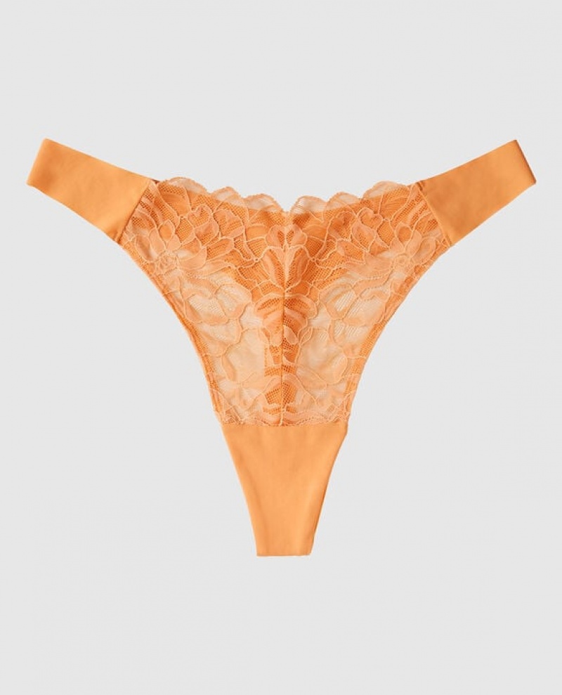 La Senza High Leg Thong Panty Women Underwear Orange Cream | NNBFXgAQ