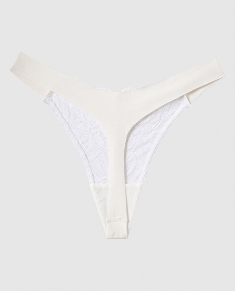 La Senza High Leg Thong Panty Women Underwear Cream | HZ0an723