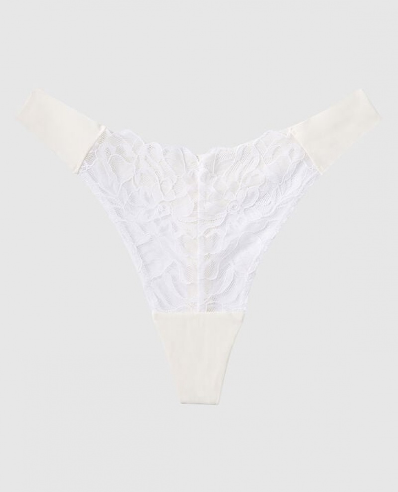 La Senza High Leg Thong Panty Women Underwear Cream | HZ0an723