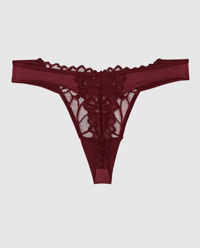 La Senza High Leg Thong Panty Women Underwear Red Burgundy | 8fLDB89b