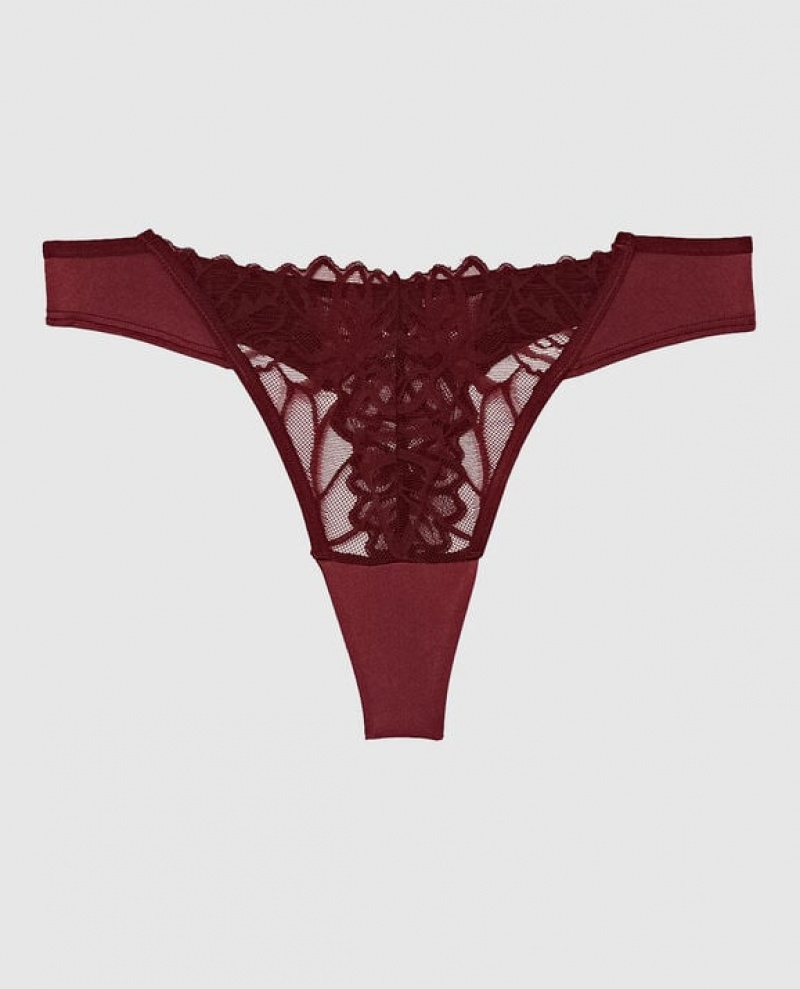 La Senza High Leg Thong Panty Women Underwear Red Burgundy | 8fLDB89b