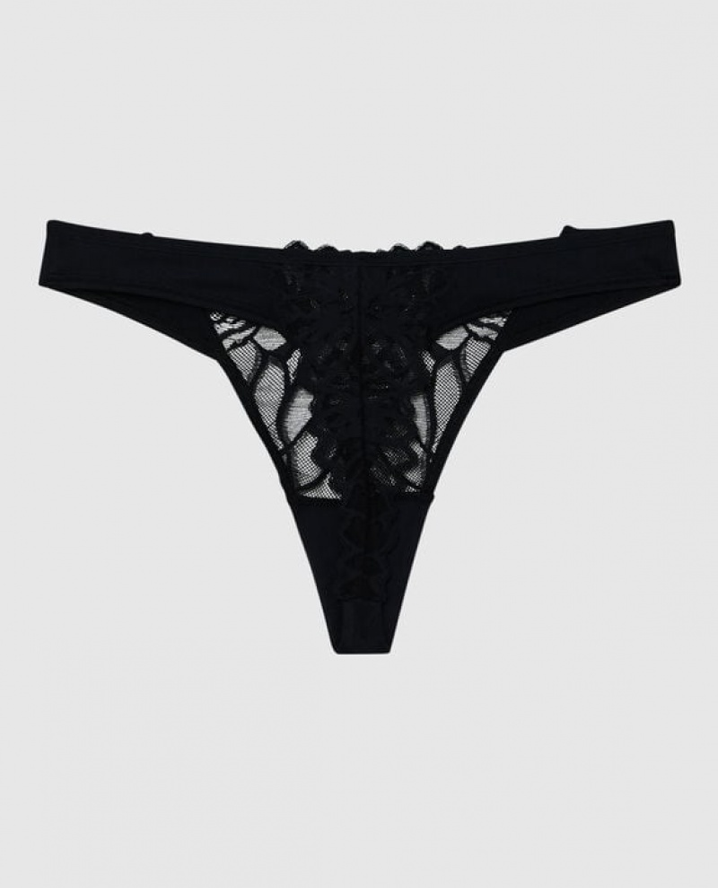 La Senza High Leg Thong Panty Women Underwear Black | 07vXiK1I