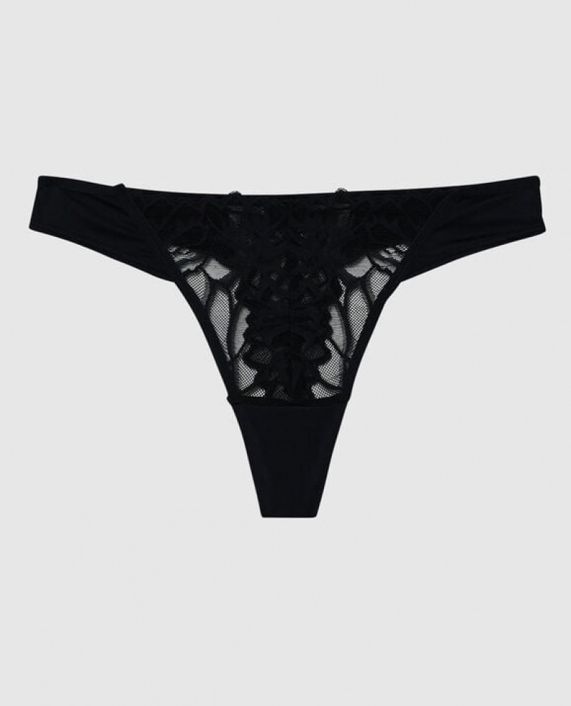 La Senza High Leg Thong Panty Women Underwear Black | 07vXiK1I