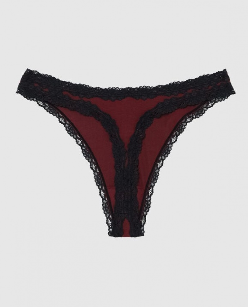 La Senza High Leg Thong Panty Women Underwear Red Burgundy | pLcYIT4M