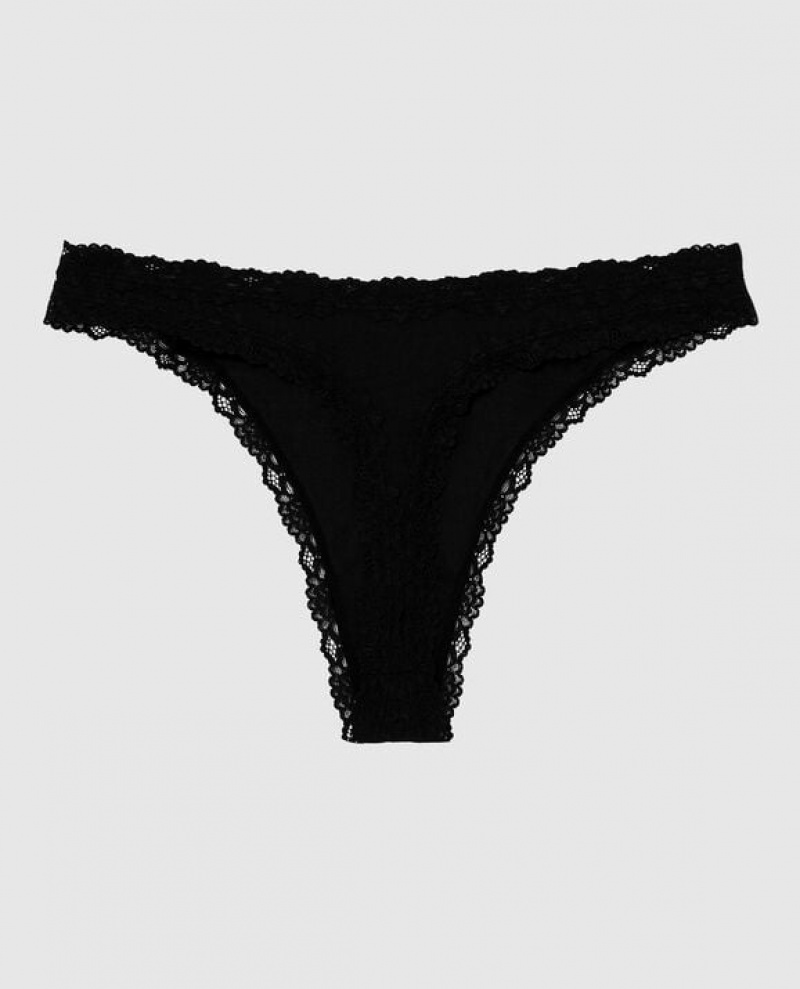 La Senza High Leg Thong Panty Women Underwear Black | Q2CPqKNg