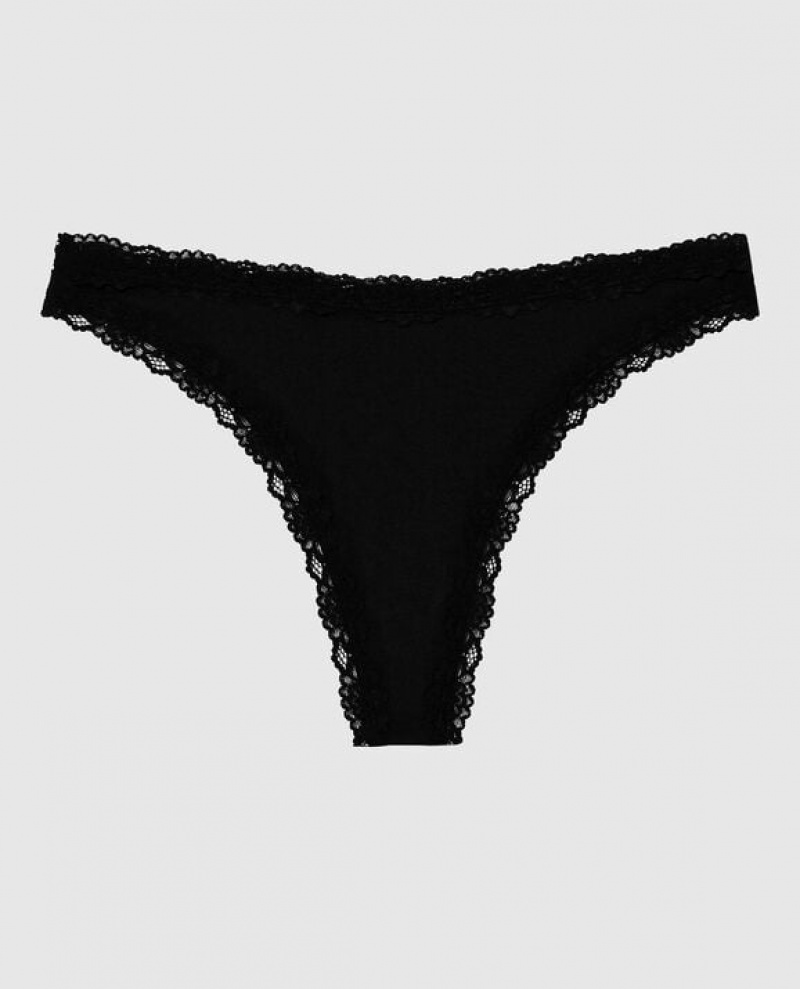 La Senza High Leg Thong Panty Women Underwear Black | Q2CPqKNg