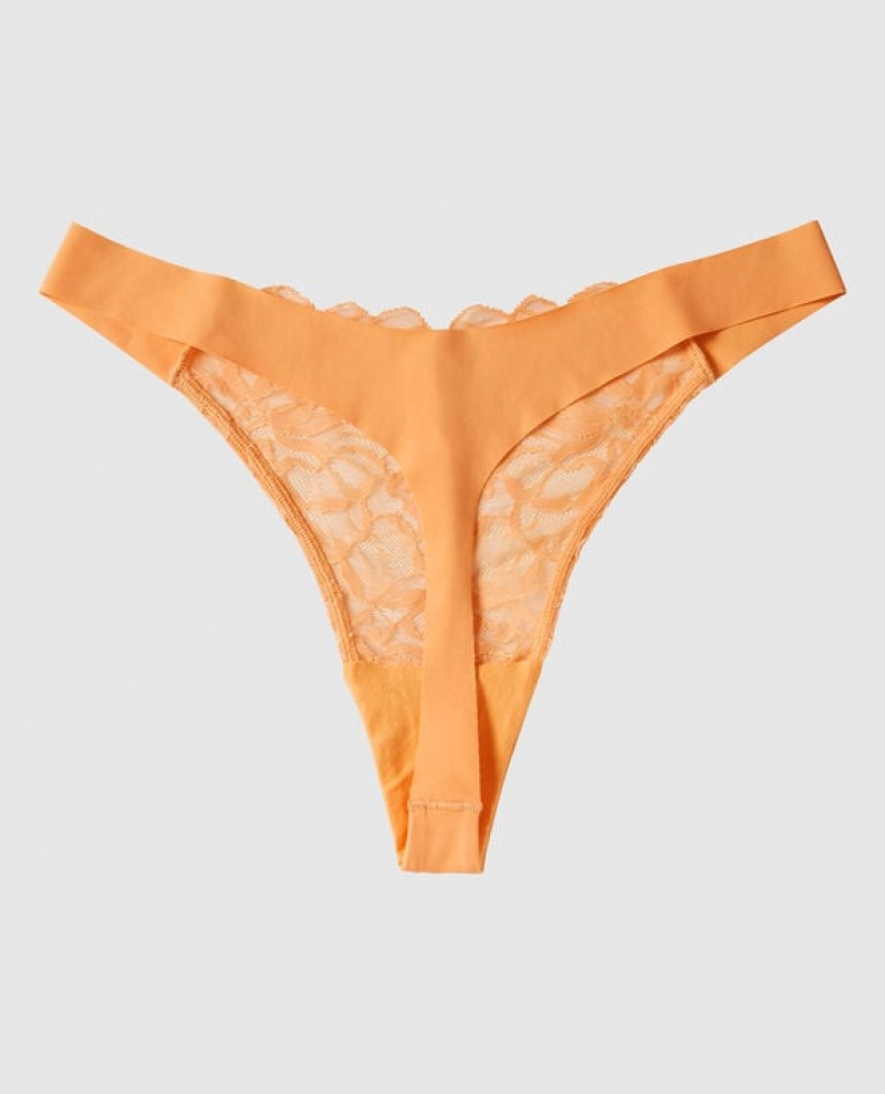 La Senza High Leg Thong Panty Women Underwear Orange Cream | g1V43hkk