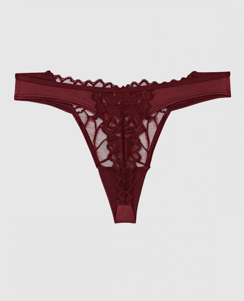 La Senza High Leg Thong Panty Women Underwear Red Burgundy | dB4LDSOZ