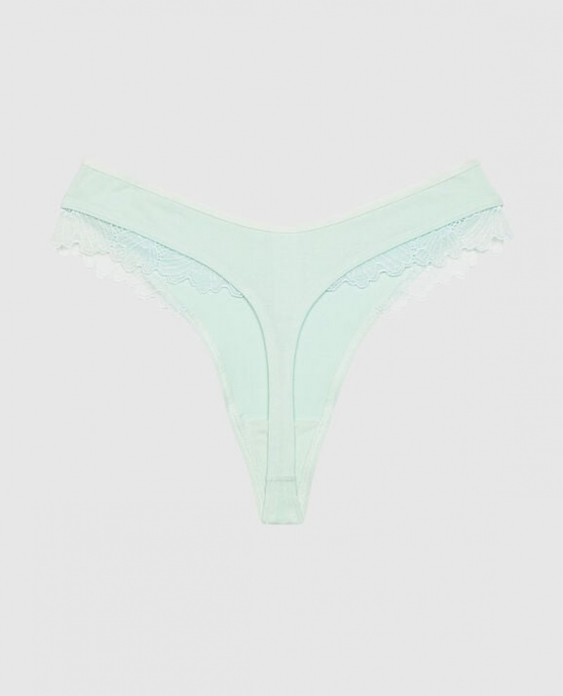 La Senza High Leg Thong Panty Women Underwear White Green | Iq6jjExb