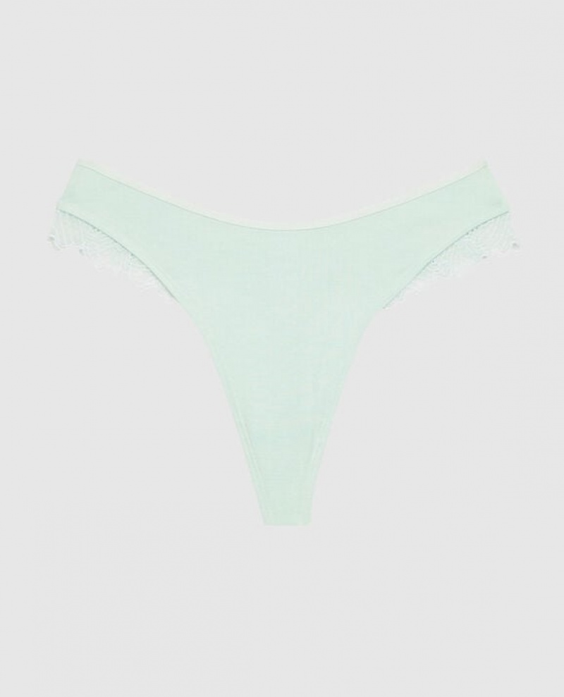 La Senza High Leg Thong Panty Women Underwear White Green | Iq6jjExb