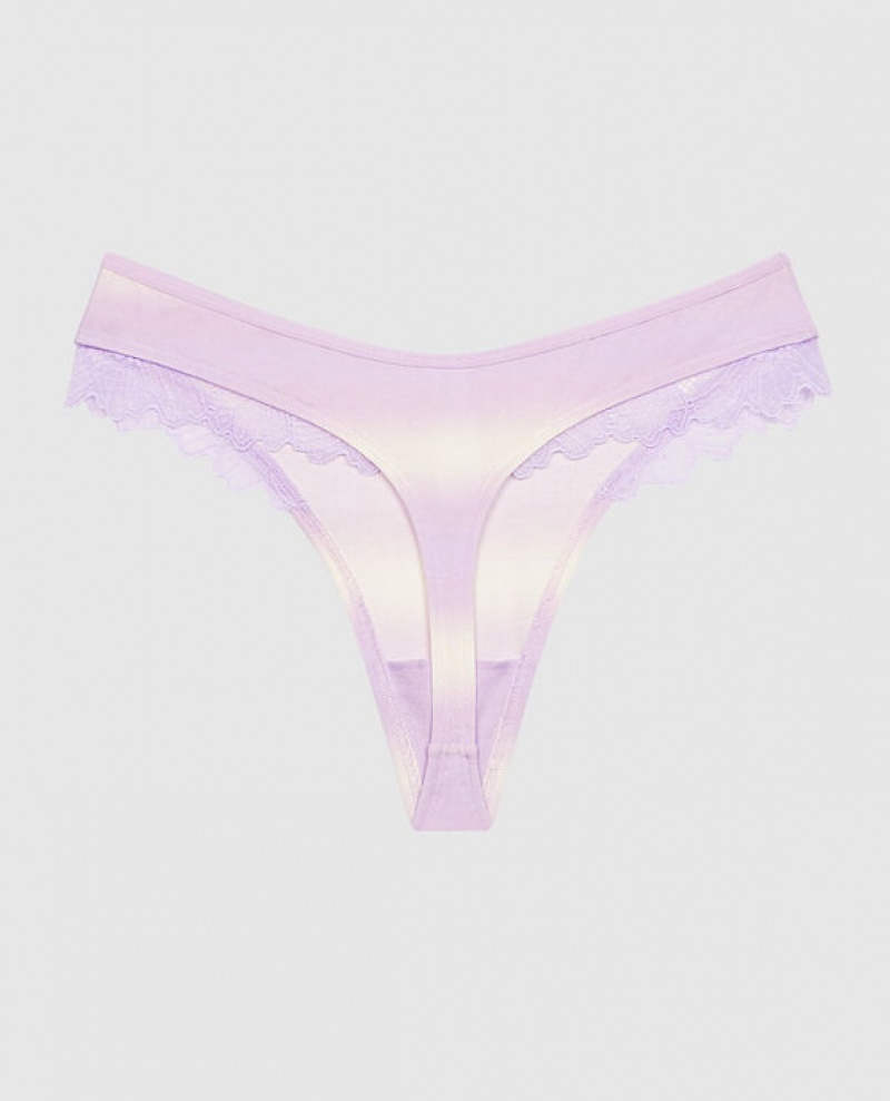 La Senza High Leg Thong Panty Women Underwear Purple Stripes | XxsdvMoY