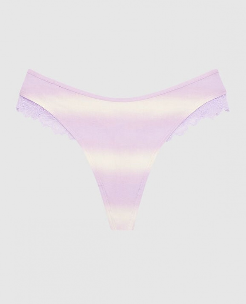 La Senza High Leg Thong Panty Women Underwear Purple Stripes | XxsdvMoY