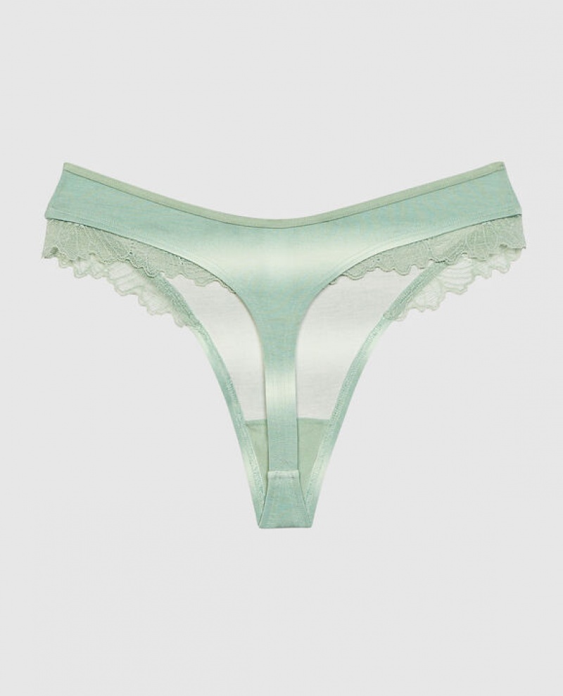 La Senza High Leg Thong Panty Women Underwear Turquoise Stripes | 3e5UznvG