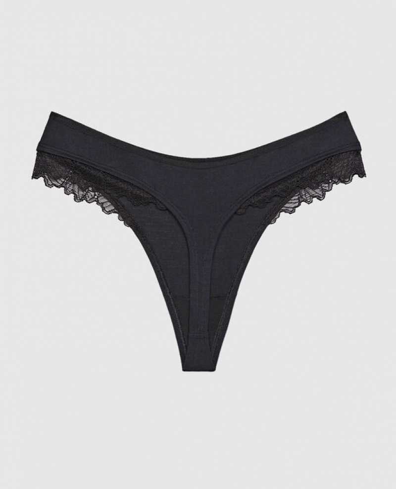 La Senza High Leg Thong Panty Women Underwear Black | XipyOlkV