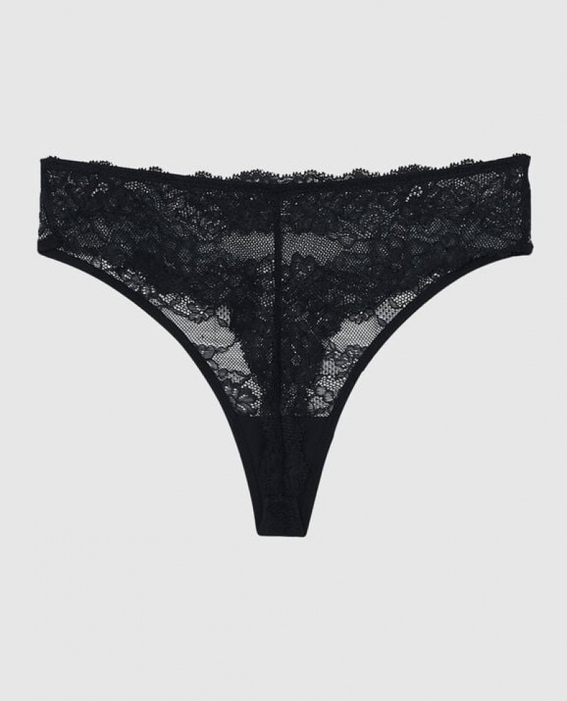 La Senza High Waist Thong Panty Women Underwear Black | otk3LVF7