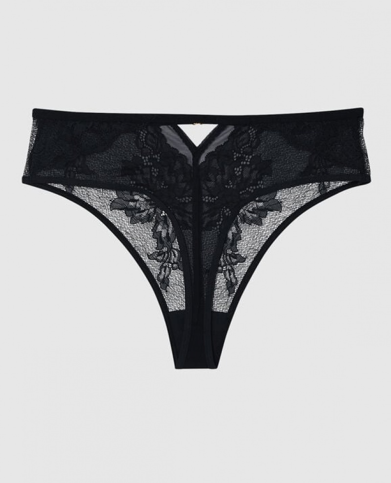 La Senza High Waist Thong Panty Women Underwear Black | BhWh63Rm