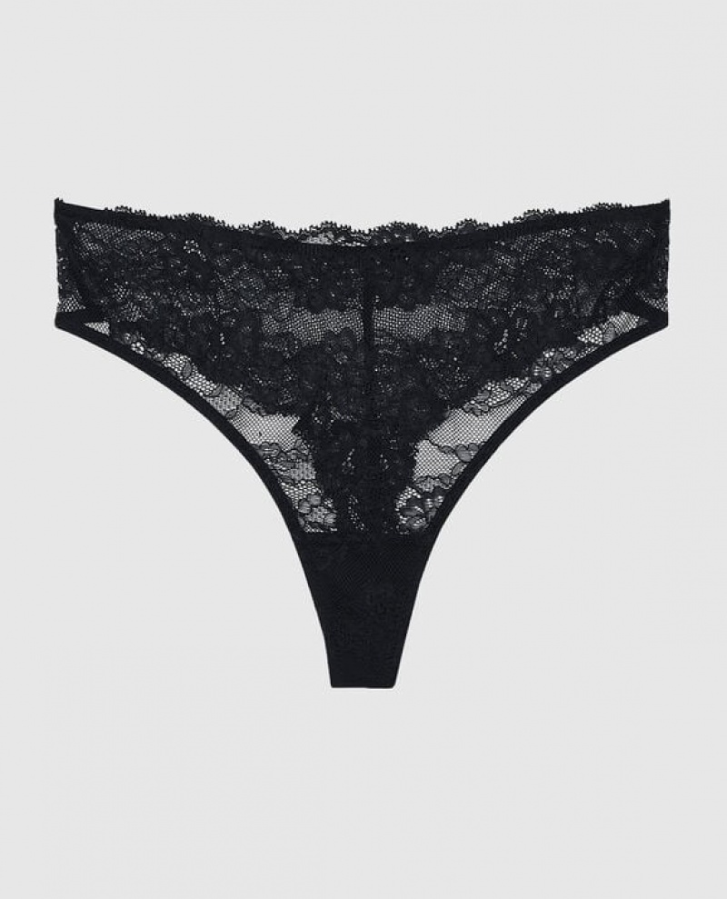 La Senza High Waist Thong Panty Women Underwear Black | cNqVOE33