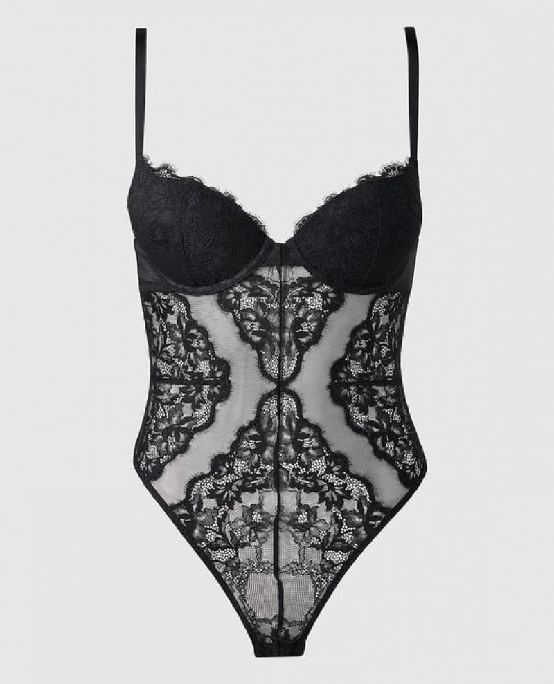 La Senza Lace Bodysuit Women Lingerie Black | Mu3AfqRk