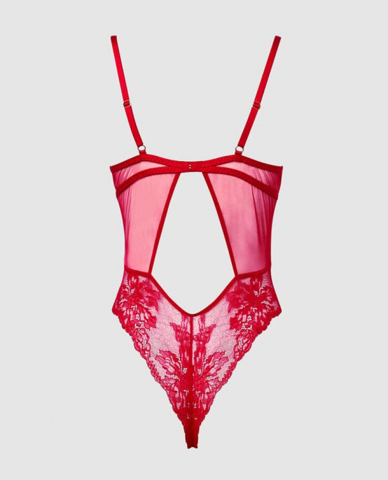 La Senza Lace Bodysuit Women Lingerie Red | 7tQ4gVld