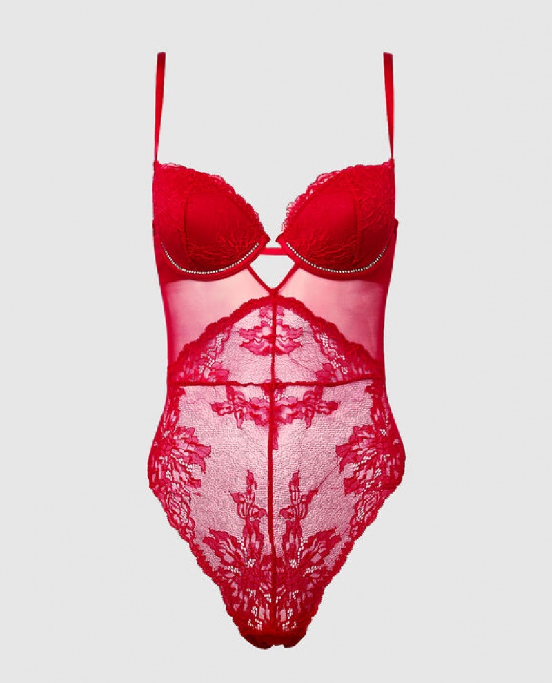 La Senza Lace Bodysuit Women Lingerie Red | 7tQ4gVld