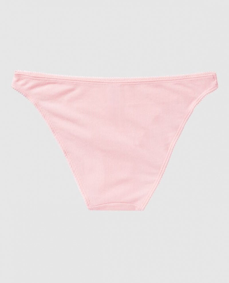 La Senza Ribbed Bikini Panty Women Underwear Pink | RX8FnUHb