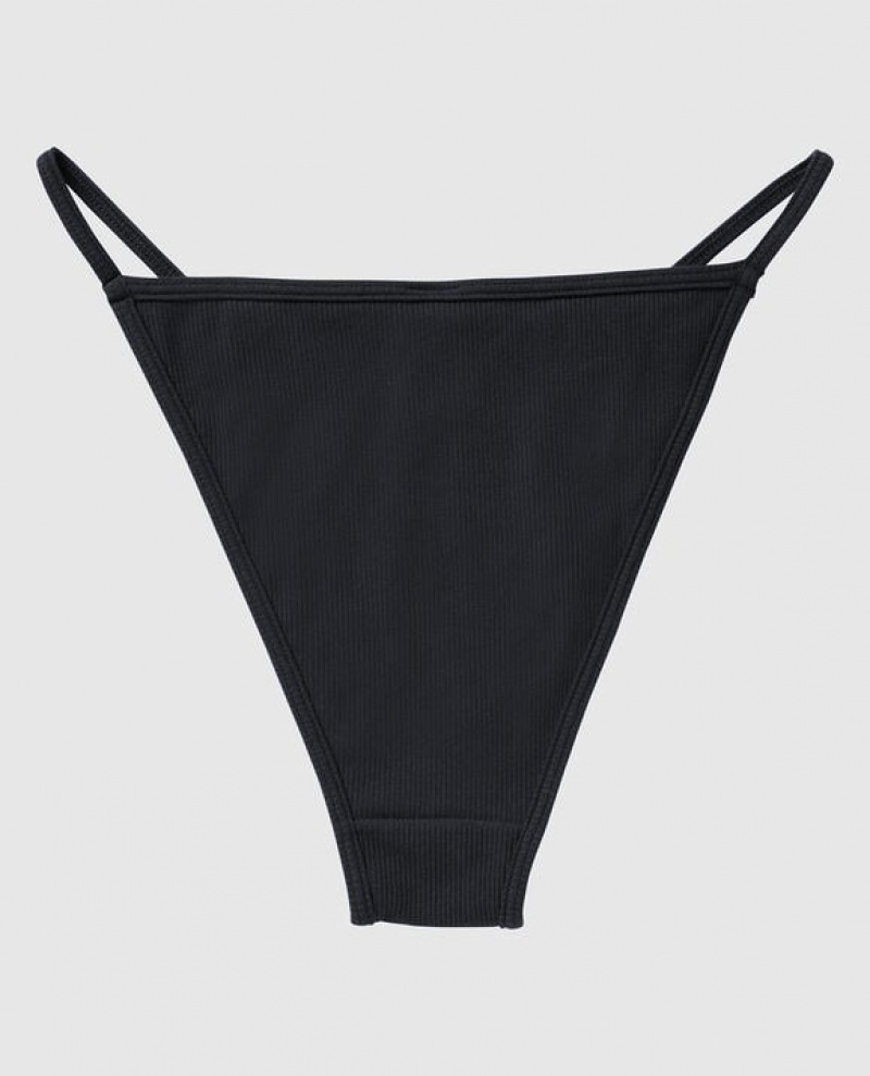 La Senza Ribbed Mini Cheeky Panty Women Underwear Black | OCCVFpeb