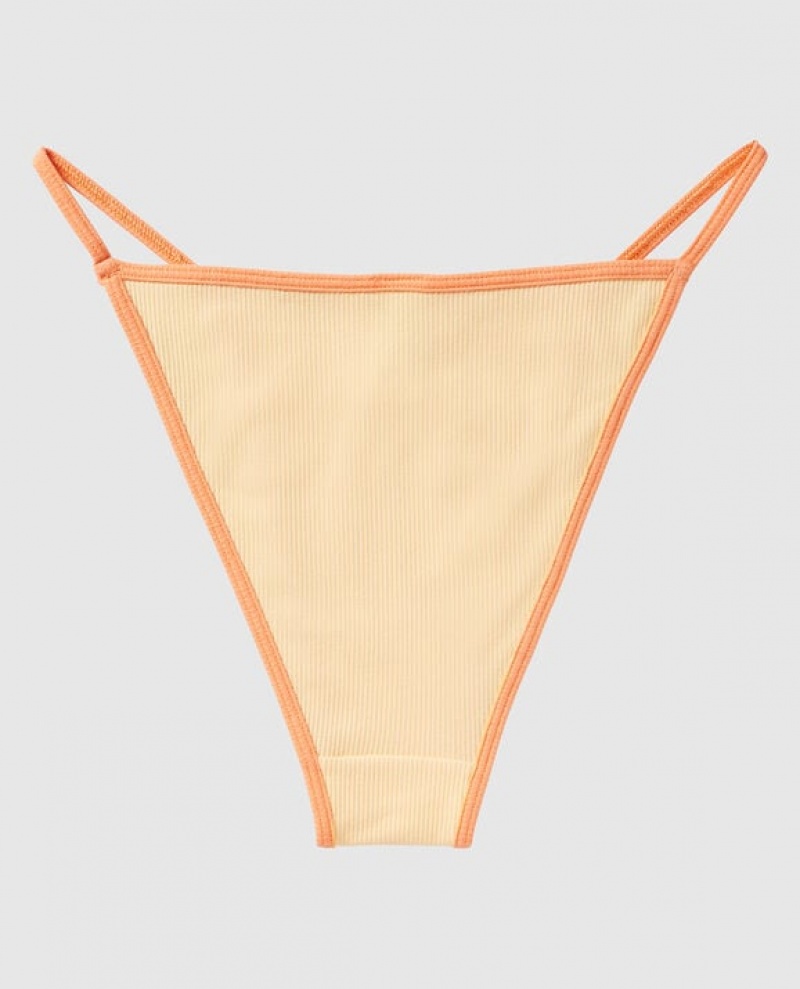 La Senza Ribbed Mini Cheeky Panty Women Underwear Light Yellow | HcaqxdSY