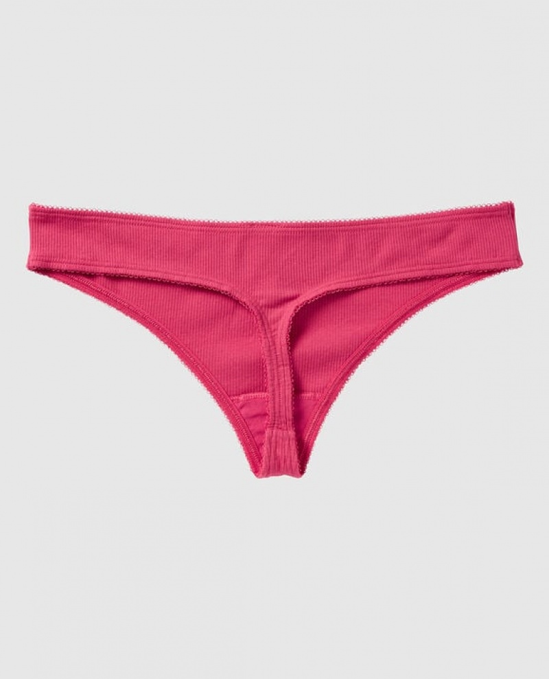 La Senza Ribbed Thong Panty Women Underwear Sweet Raspberry | M1vUQhsG