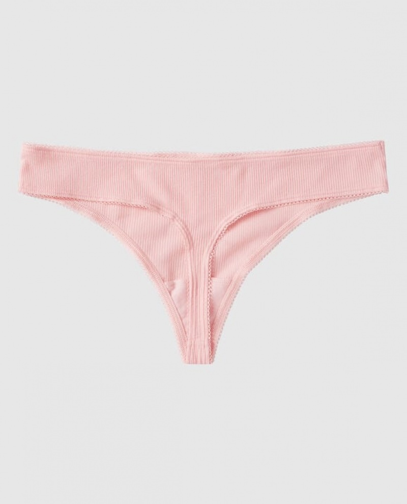 La Senza Ribbed Thong Panty Women Underwear Pink | 505OhtPs