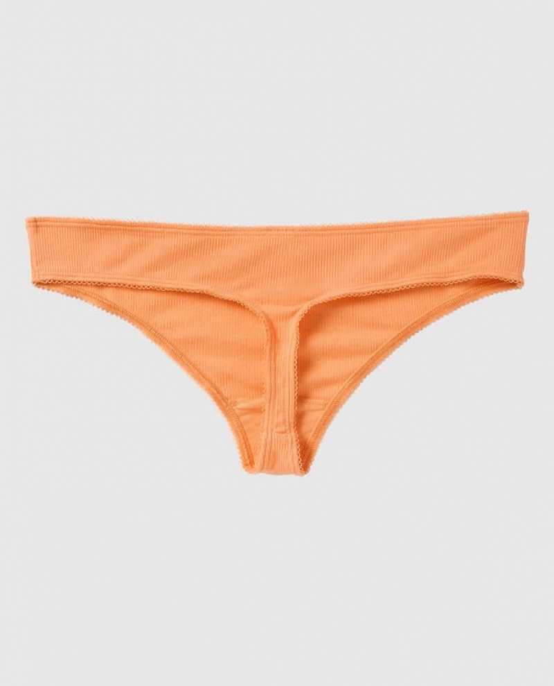 La Senza Ribbed Thong Panty Women Underwear Orange Cream | VZlQb9Xe