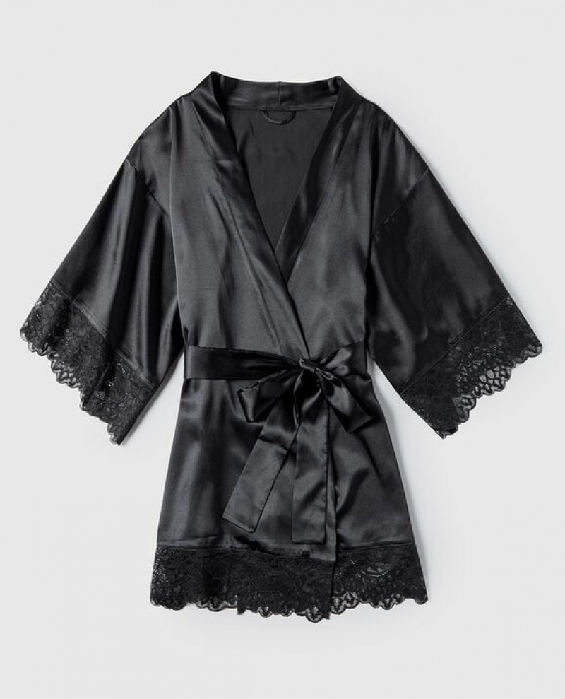 La Senza Satin Kimono Women Lingerie Black | VegSUmr1