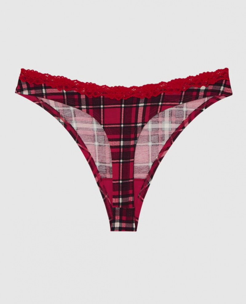 La Senza Thong Panty Women Underwear Party Plaid | vaVGyH01